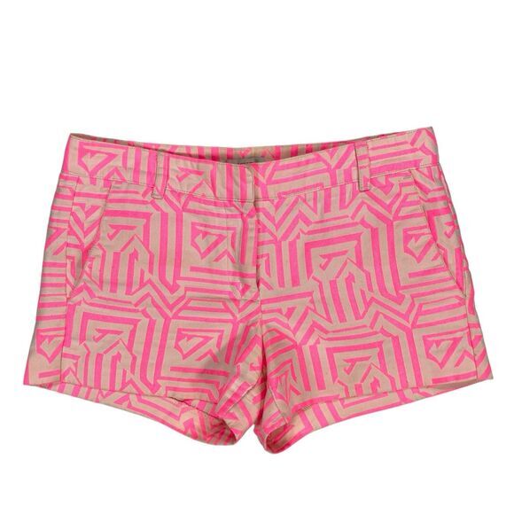 J. Crew Tiki Chino Mini Shorts Womens 2 Neon Pink Geometric Pattern Boho Coastal - Picture 1 of 9